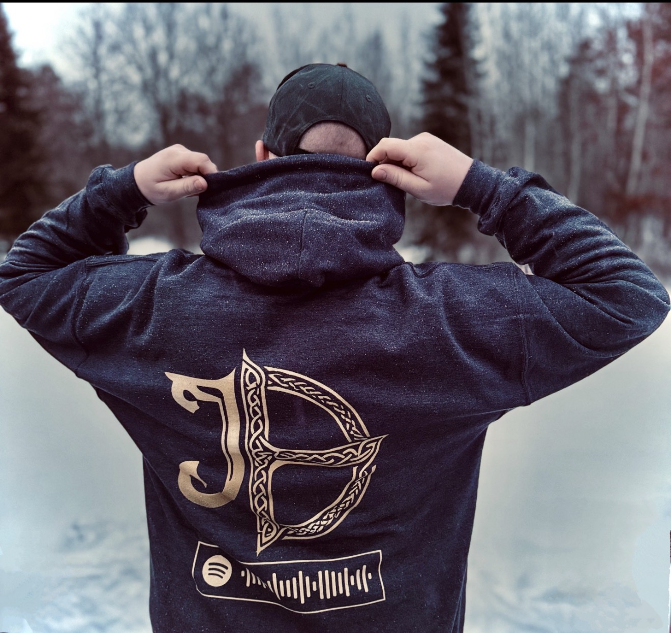 Joshua Dean in winter with JD hoodie